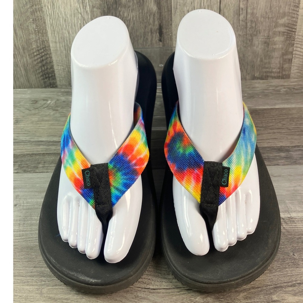 Chaco Womens JCH108788 Tie Dye Flip Flop Sandals Black Multi Size 8